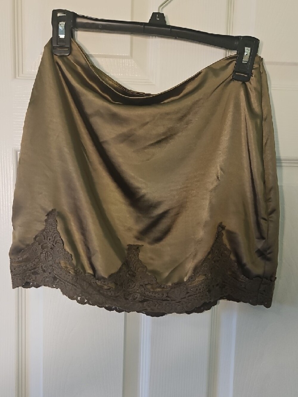 Urban Outfitters Olive Satin Slip Skirt